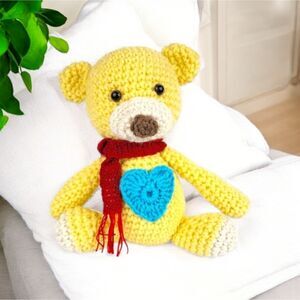 New Artisan Handmade Amigurumi Bear Yellow Crochet Plushie Collectible Gifting